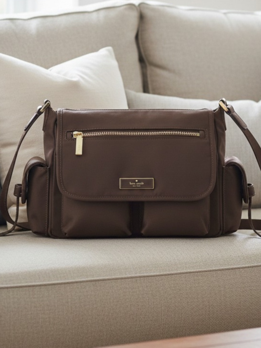 Kate Spade New York Carter Nylon Dark Brown Crossbody Bag
